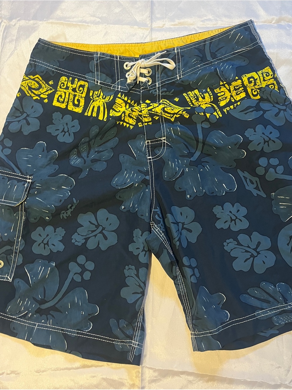 Rip Curl Navy Floral Boardshorts with Yellow Waistband